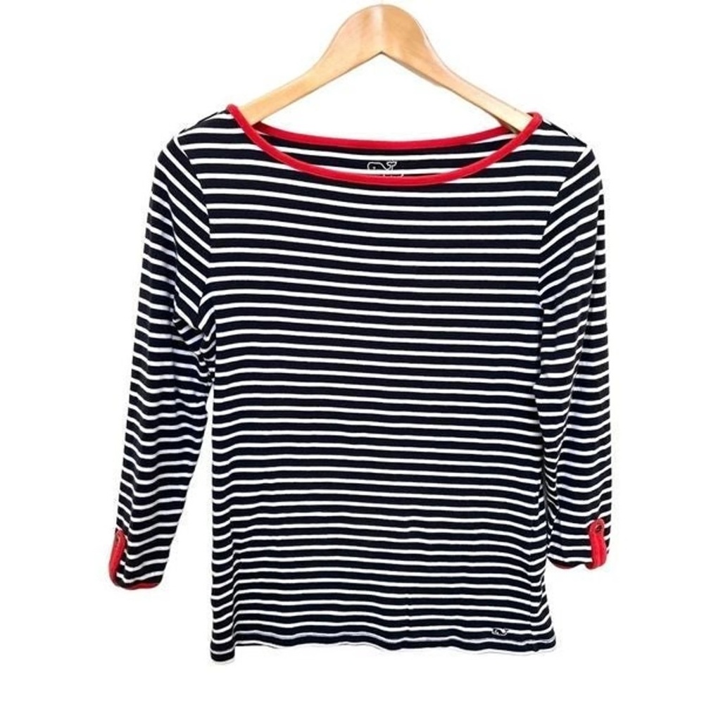 Womens Vineyard Vines Nautical Stripped Boat Neck Shirt 3/4 Sleeves• Size Medium